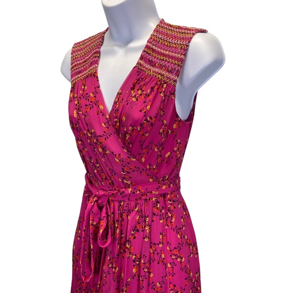 Diane Von Furstenberg DVF Silk Wrap Smocked Ditsy Floral Pink Midi Dress 6 - Picture 16 of 16